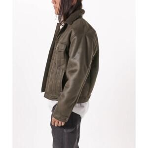Abercrombie & Fitch Relaxed Vegan Suede Sherpa Lined Aviator Jacket Mens Size XS